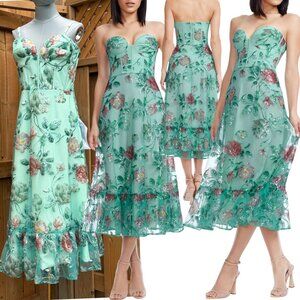 🆕 DRESS THE POPULATION 🧿 NWOT Lauren Floral Sequin Midi Dress, Sage - Sz L